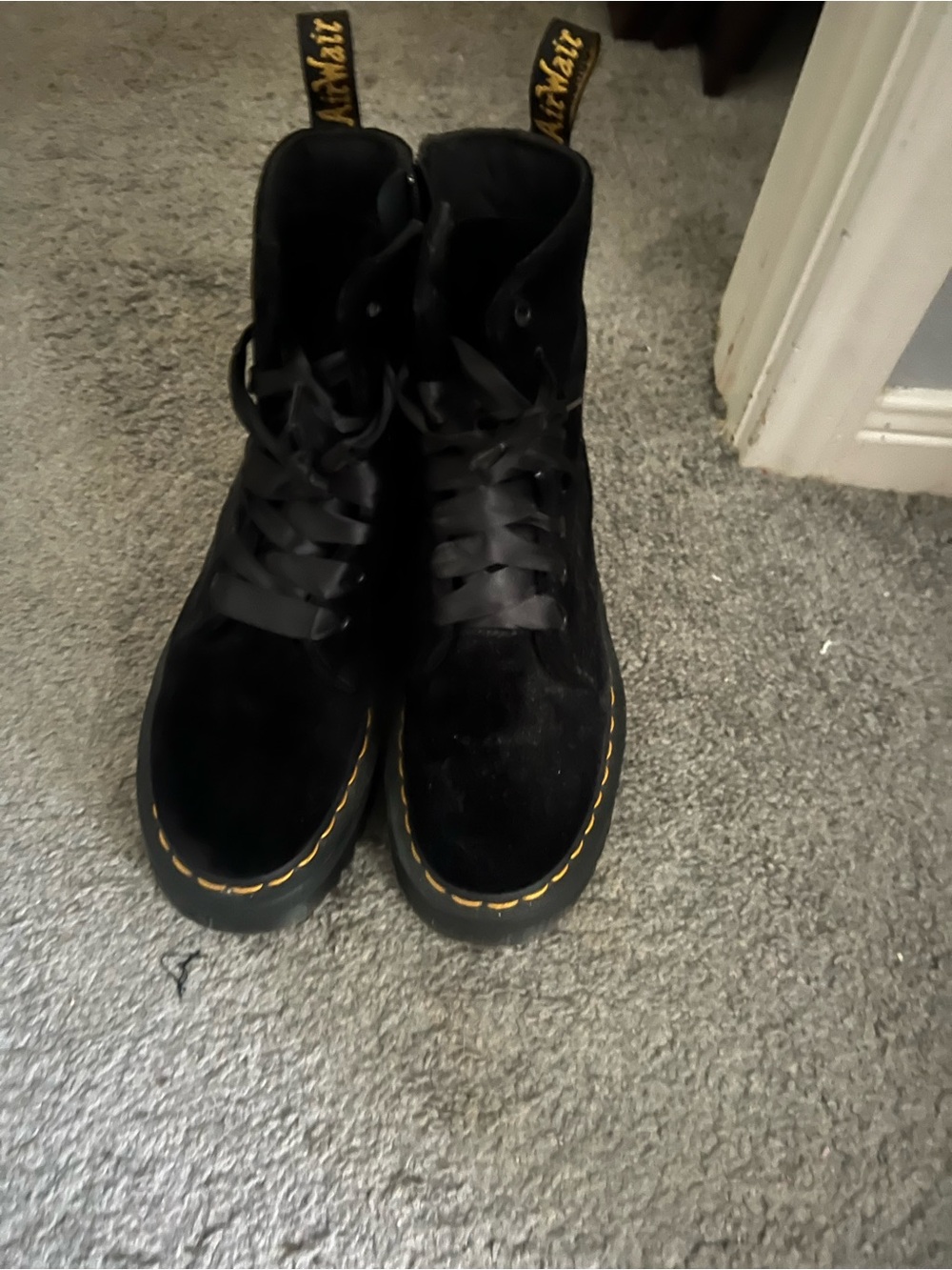 Dr. Martens Black Lace-Up Boots with Yellow Stitching